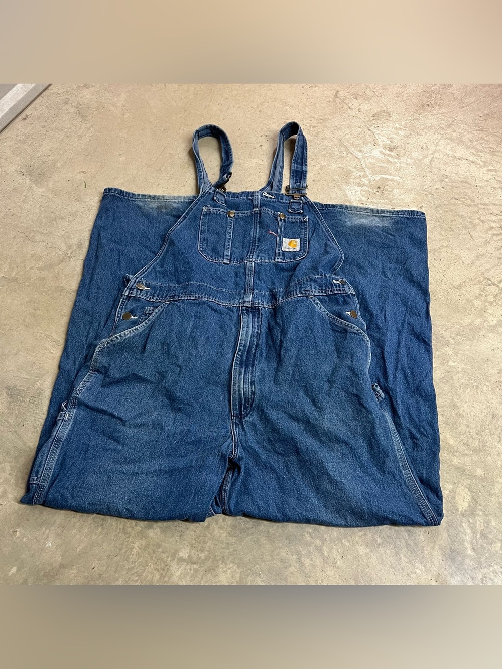 Carhartt Denim Overalls Mens 38x34 Blue Carpenter Bib Workwear Cotton R07 DST